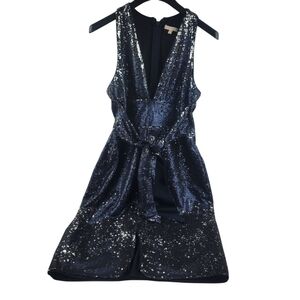 Harlyn sequin deep plunge tie front slit holiday dress Size Large